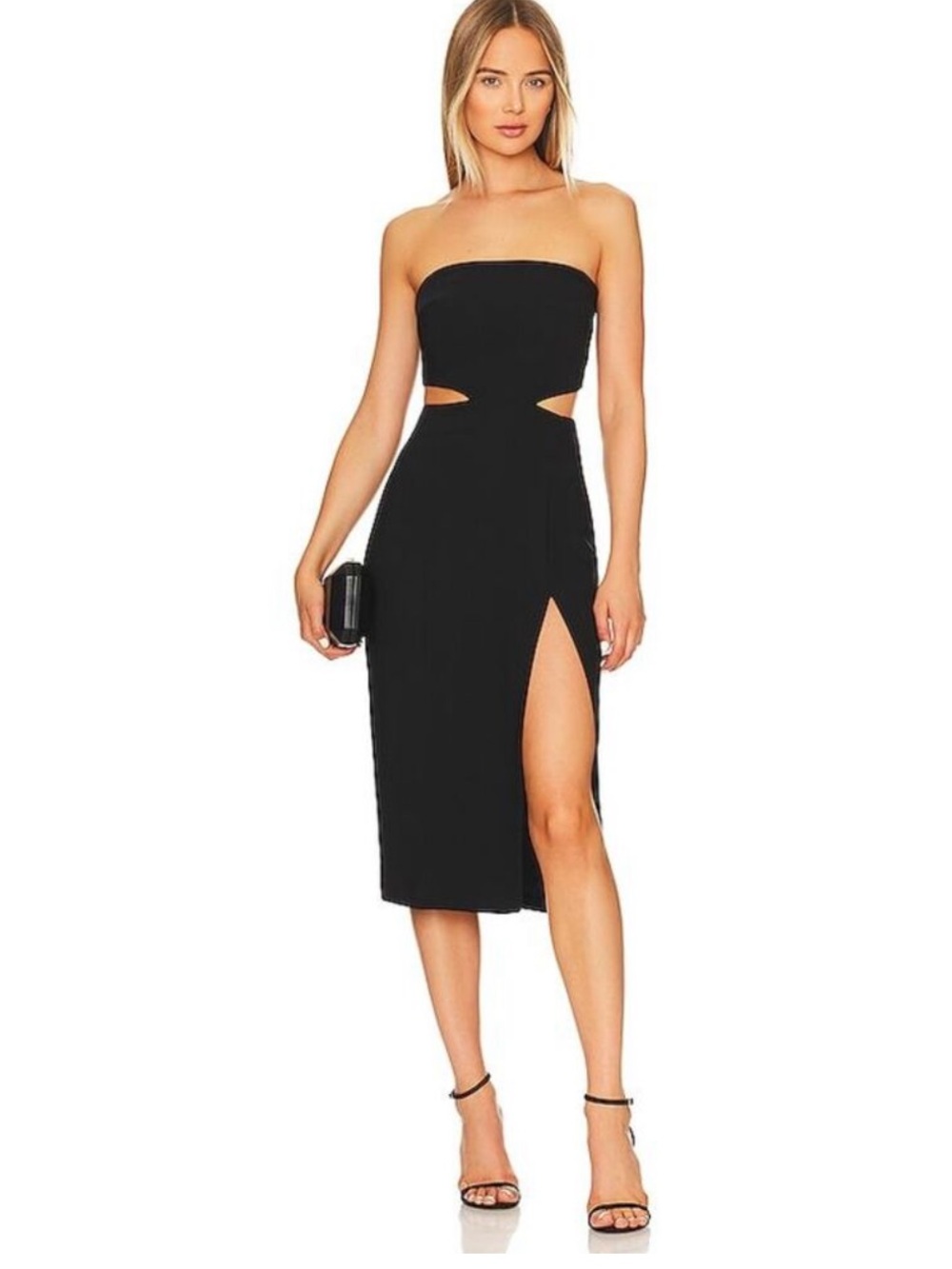 Amanda Uprichard Black Strapless Kloss Midi Dress with Thigh Slit